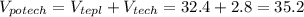 V_{po tech}=V_{tepl}+V_{tech}=32.4+2.8=35.2