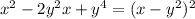 x^{2}-2y^2x+y^4=(x-y^2)^2