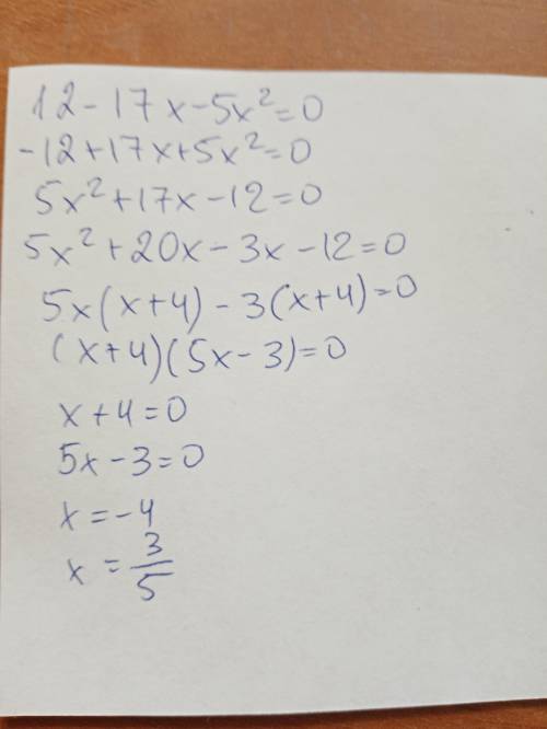 Разложить на множители 12-17x-5x²=0​