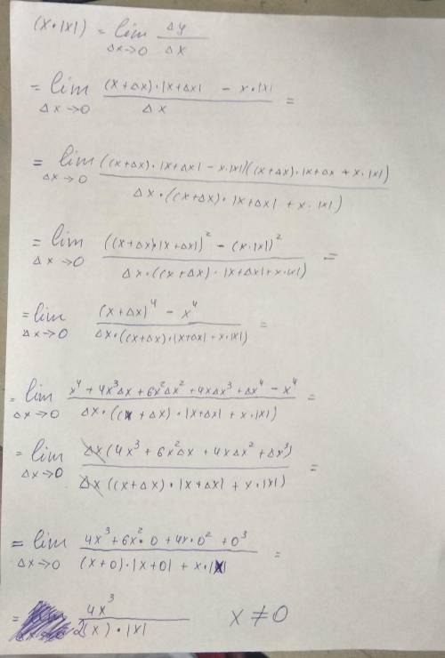 очень нужна существует ли у функции y=x*|x| производная в нуле? необходимо подробное доказательство.