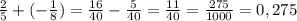 \frac{2}{5} +(-\frac{1}{8} )=\frac{16}{40} -\frac{5}{40} =\frac{11}{40} =\frac{275}{1000}=0,275