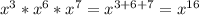 x^3 * x^6 * x^7 = x^{3+6+7} = x^{16}