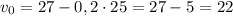 v_{0} = 27 - 0,2 \cdot 25 = 27 - 5 = 22