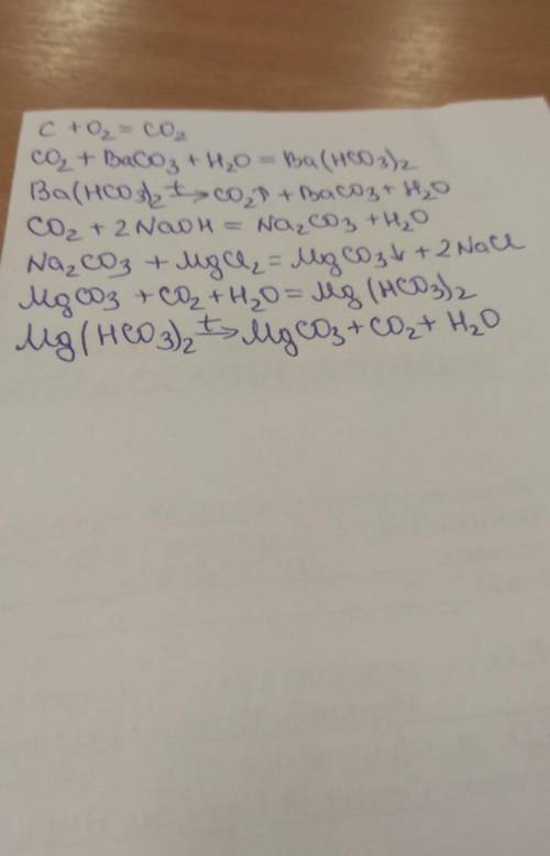 C→Co2→Ba(Hco3)2→Co2→Na2Co3→MgCo3→Mg(Hco3)2→Co2