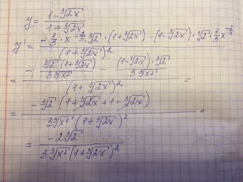 Найти производную функции: y=(1-∛2x)/(1+∛2x)