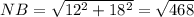 NB=\sqrt{12^2+18^2}=\sqrt{468}