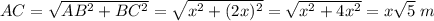 AC=\sqrt{AB^2+BC^2}= \sqrt{x^2+(2x)^2}=\sqrt{x^2+4x^2}=x\sqrt{5} \;m