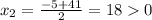 x_2=\frac{-5+41}{2}=180