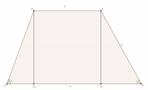 У трапеції ABCD AD=a, CD=n, кутA=h, кут D=l.Знайти онову BC трапеції. До ть будь ласка