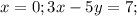 x=0; 3x-5y=7;