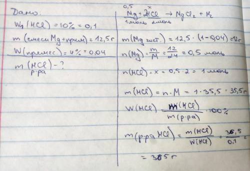 Определить массу 10%-ного раствора соляной кислоты (г, до целых) в которой надо растворить 12,5 г ма