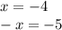 x = -4\\-x = -5