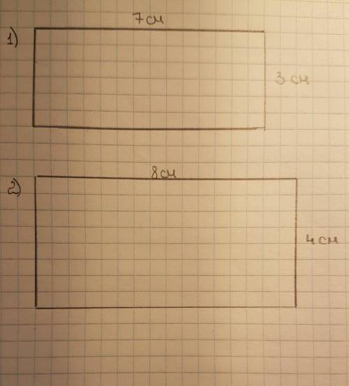 Постройте прямоугольник со сторонами 1) 3см и 7 см ; 2) 4 см и 8 см. ​