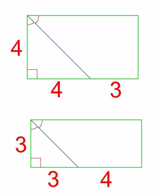 Бісектриса кута прямокутника ділять його сторону на відрізки завдовжки 4 і 3 см. Знайдіть площу прям