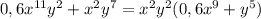 0,6x^{11}y^2+x^2y^7=x^2y^2(0,6x^{9}+y^5)