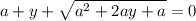 a+y+\sqrt{a^2+2ay+a}=0