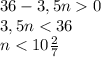 36 - 3,5n 0\\3,5n< 36\\n < 10\frac{2}{7} \\