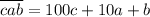 \overline{ cab}=100c+10a+b