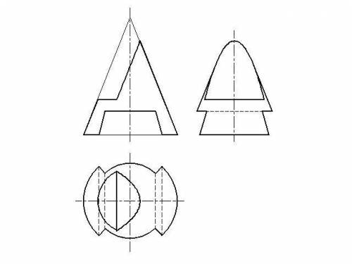 построить три проекции конуса со сквозными вырезами или срезами.