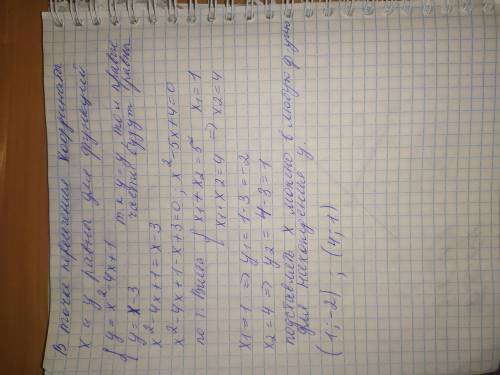 Найдите координаты всех точек пересечения параболы у = x^2 – 4х +1 и прямой у = 1 — 3 , не выполняя