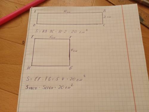 Начертите два разных прямоугольникасравными площадями.​