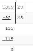 Сколько будет 1035÷23 в столбик