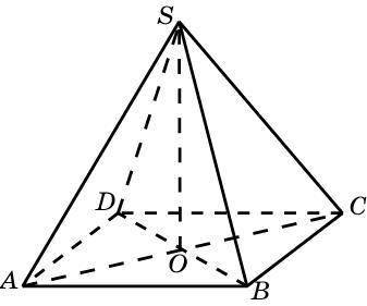 Дана правильная четырехугольная пирамида. Боковые ребра наклонены к основанию под углом 45°. Высота