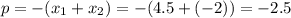 p=-(x_1+x_2)=-(4.5+(-2))=-2.5