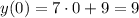 y(0)=7\cdot0+9=9