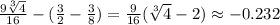 \frac{9\sqrt[3]{4} }{16} -(\frac{3}{2}-\frac{3}{8} )=\frac{9}{16} (\sqrt[3]{4}-2 )\approx-0.232