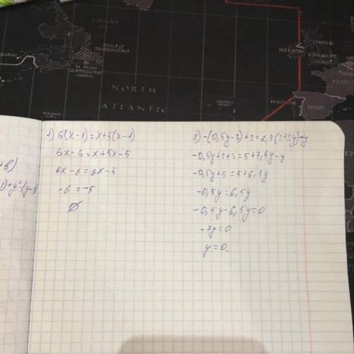 6(x-1)=x+5(x-1) -(0,5y-2)+3=2,5(2+3y)-y