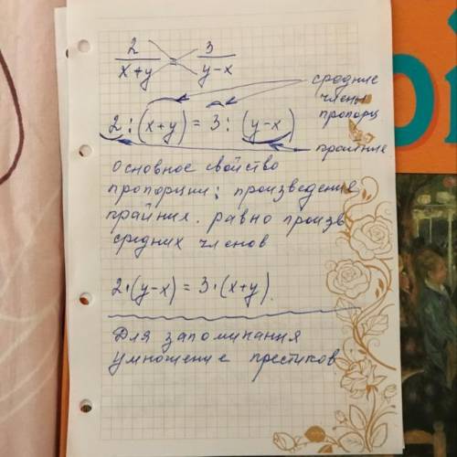 Как ето получилось??? 2/(х+у)=3/(у-х)Получилось2^(у-х)=3^(х+у