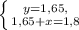 \left \{ {{y=1,65,} \atop {1,65+x=1,8}} \right.