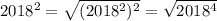 2018^{2} = \sqrt{(2018^{2})^{2}} = \sqrt{2018^{4}}