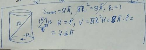 1. Найдите объем цилиндра, если осевым сечением цилиндра является прямоугольник, диагональ которого