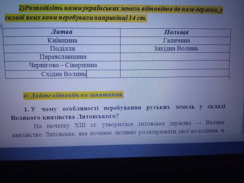 Розподіліть назви українських земель відповідно до назв держав у складі яких вони перебували наприкі