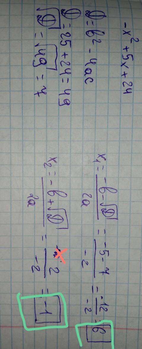 Разложить на множители квадратный трехчлен: -x²+5x+24