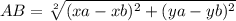 AB=\sqrt[2]{(xa-xb)^{2}+(ya-yb)^{2} }