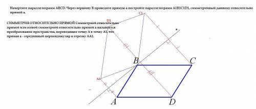 . Начертите параллелограмм ABCD. Через вершину B проведите прямую a постройте параллелограмм A1B1C1D