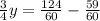 \frac{3}{4}y = \frac{124}{60} - \frac{59}{60}\\