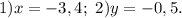 1)x=-3,4;\ 2)y=-0,5.