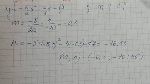 Найди координаты вершины параболы y=−5x2−3x−17.