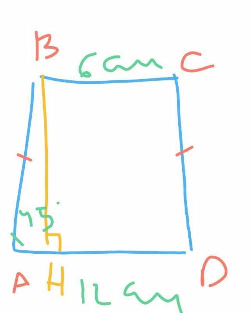 Основания равнобедренной трапеции равны 6 и 12 см, а угол при основании 45°. Найди высоту трапеции ​