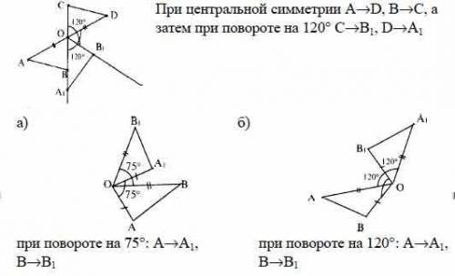 Постройте отрезок A1B1, который получается из данного отрезка AB поворотом вокруг данного центра О н