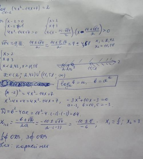 Log x-2(4x^2-14x+7)=2 Немогу решить, кто знает как это сделать? Тема- логарифмы