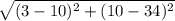 \sqrt{(3-10)^{2}+(10-34)^{2} }