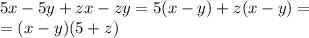 5x-5y+zx-zy=5(x-y)+z(x-y)=\\=(x-y)(5+z)