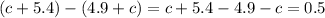 (c + 5.4) - (4.9 + c) = c + 5.4 - 4.9 - c = 0.5