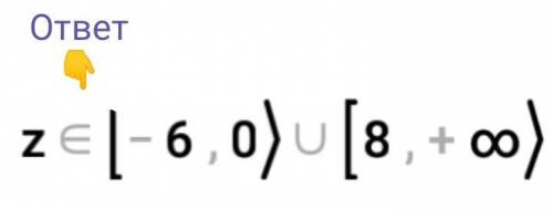 Реши неравенство: (z+6)/z(z−8)≥0 .