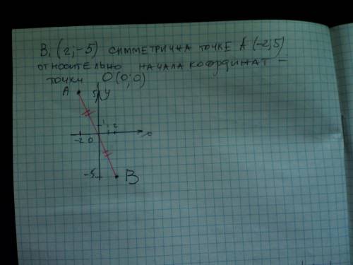 Побудуйте точку В, що симетрична точці А(-2;5) відносно початку координат.